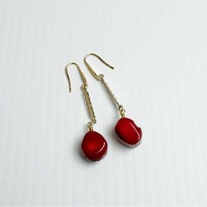 Red Coral Gold Tone Dangle Earrings